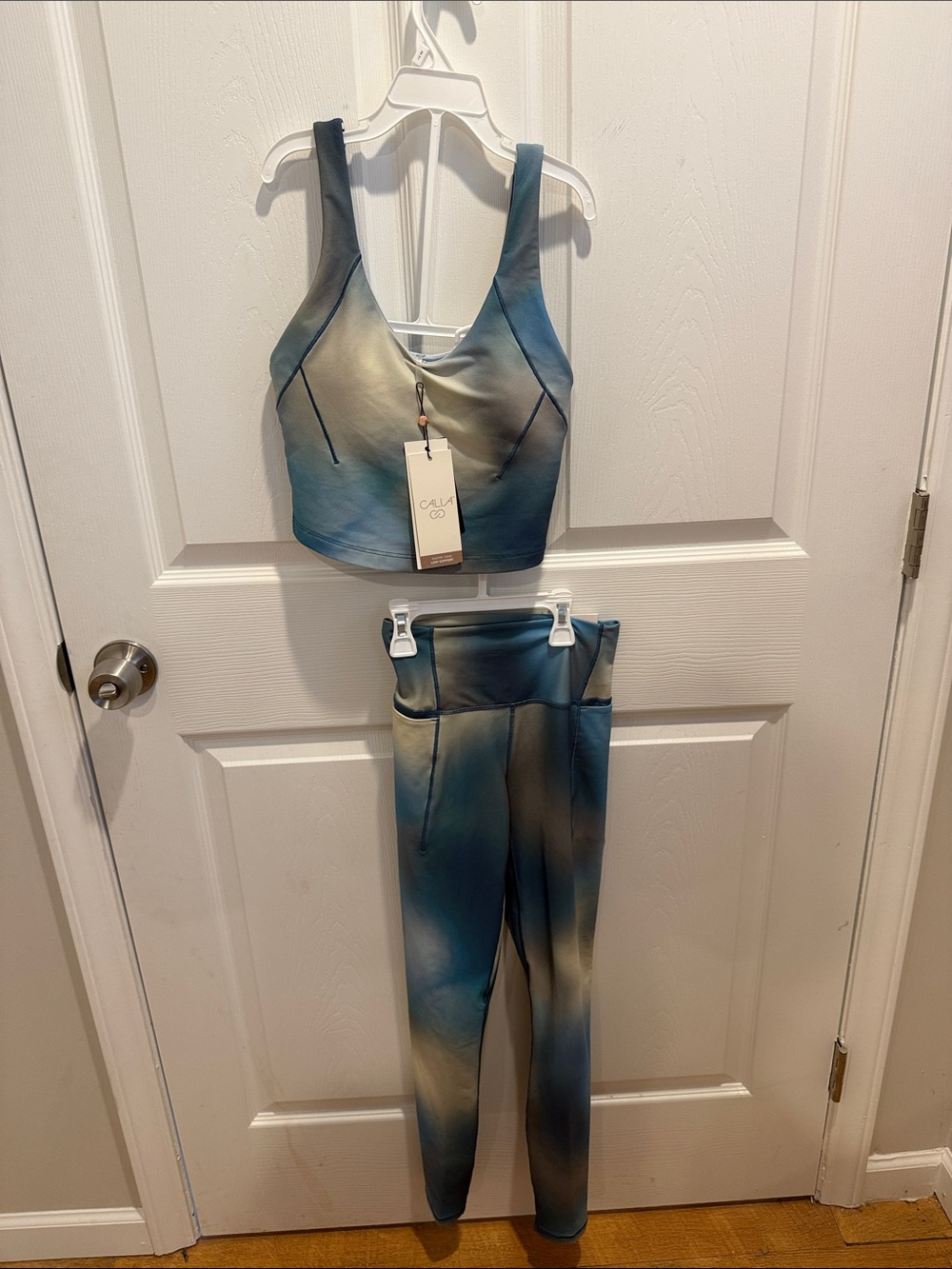 Calia Tie-Dye Blue & Cream Active Set - Crop Top + High-Waist Leggings Size XS